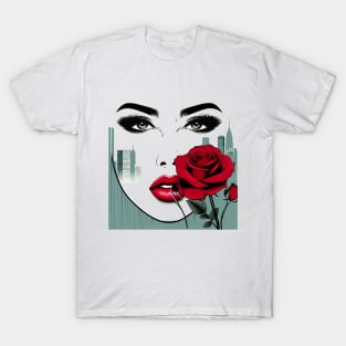 Lipstick Red Lips, Cute Rose Lady T-Shirt